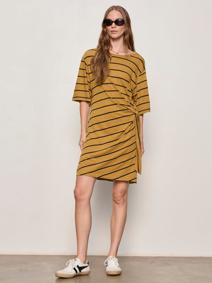 Easier Together Tie Knit Dress Cumin/Black Stripe
