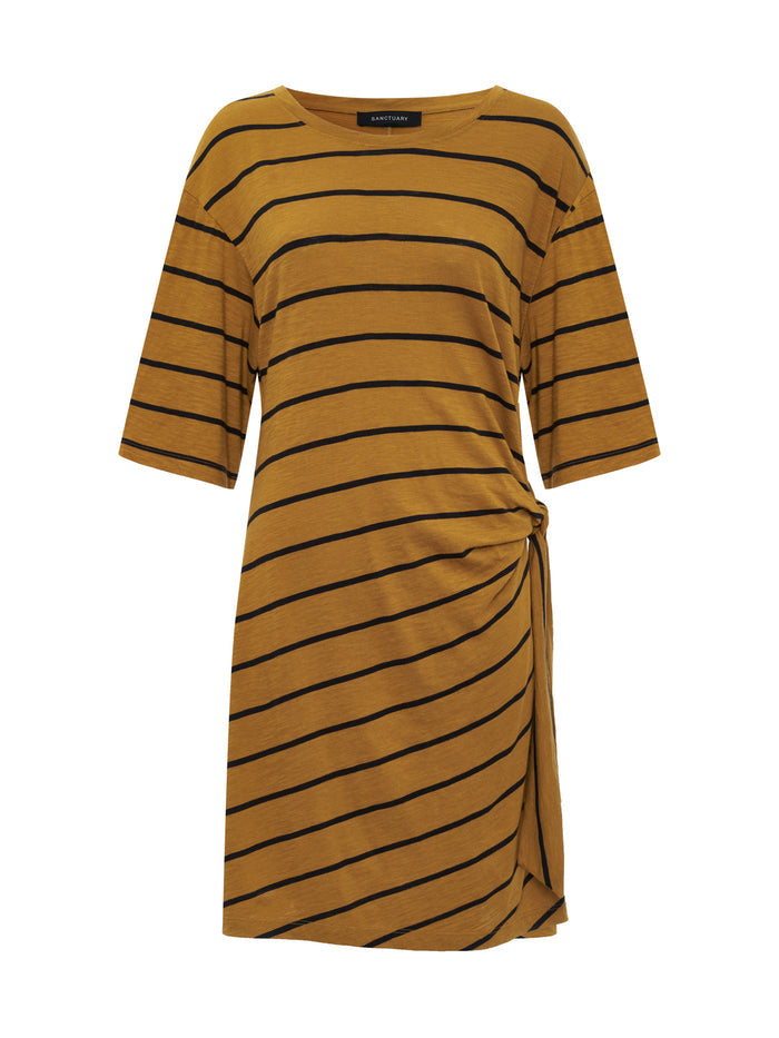 Easier Together Tie Knit Dress Cumin/Black Stripe