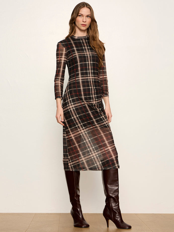 Easy Autumn Mesh Dress Cinder Plaid