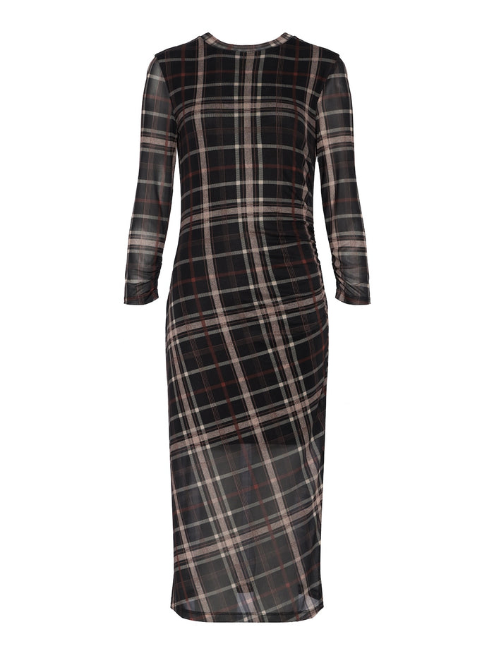 Easy Autumn Mesh Dress Cinder Plaid