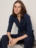 Echo Button Front Tee Navy Blazer Petite Sizing
