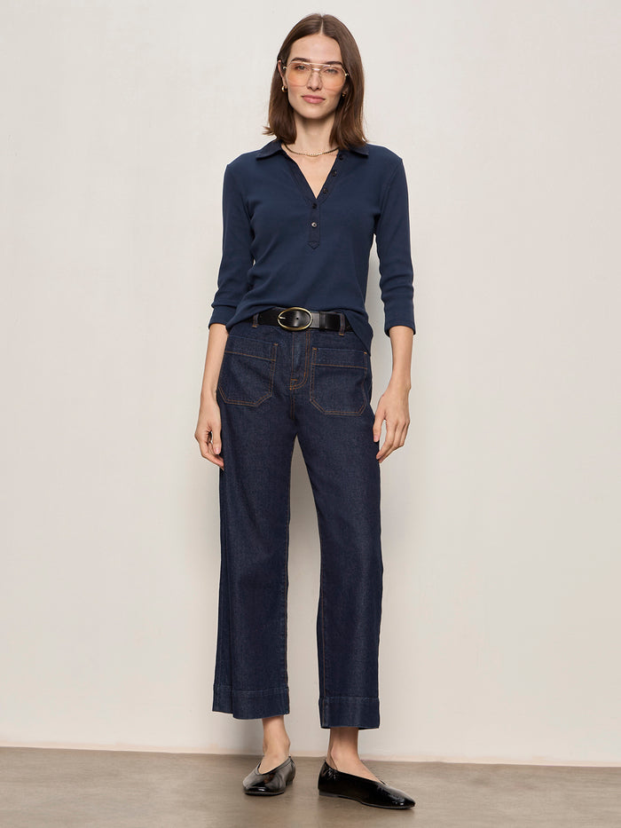 Echo Button Front Tee Navy Blazer