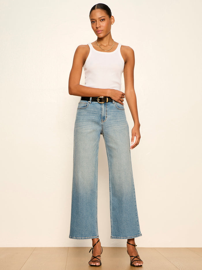 Ekara Slim Wide Jean Embroidered Light Wash