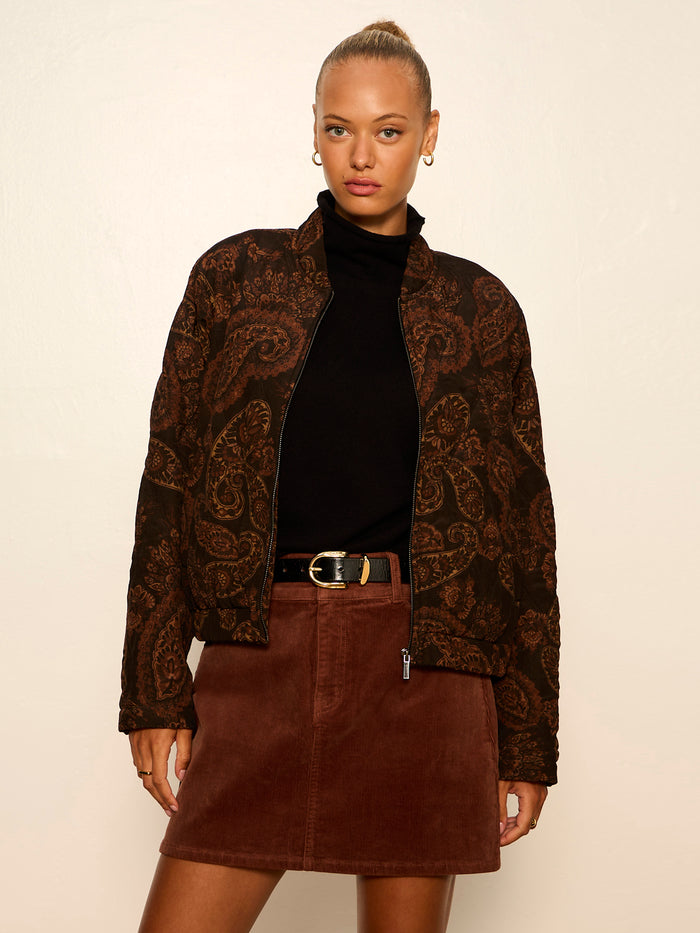 Empress Quilted Bomber Jacket Cocoa Paisley