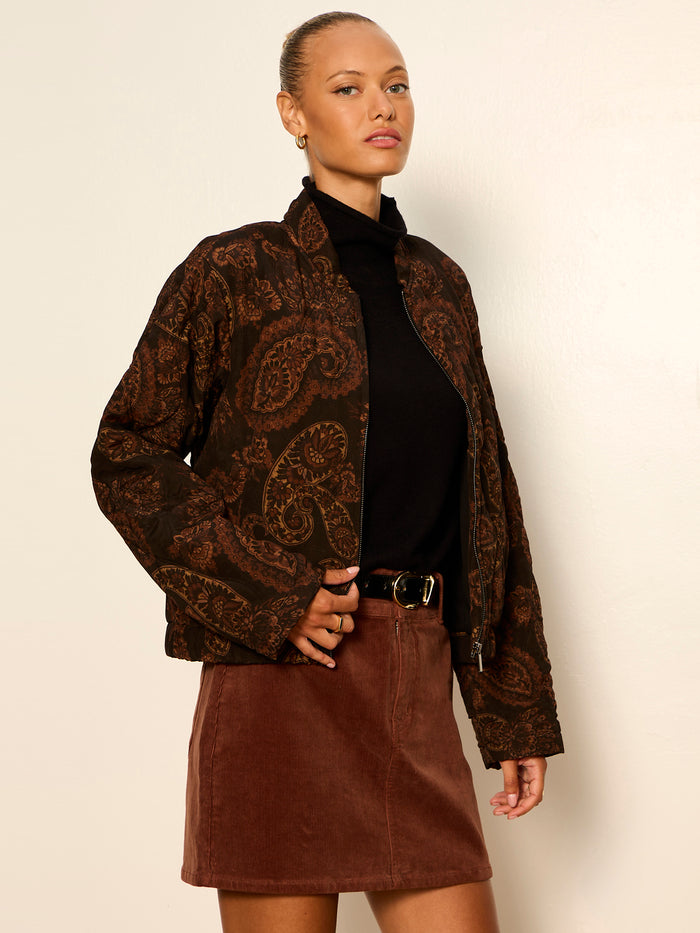 Empress Quilted Bomber Jacket Cocoa Paisley