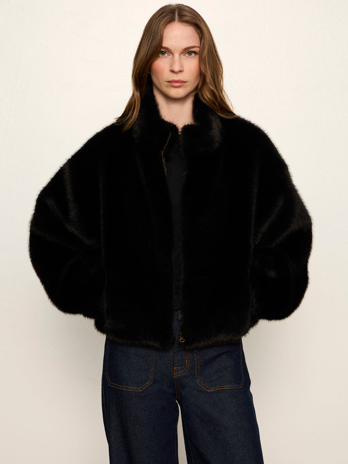 Everest Fur Bomber Black Petite Sizing