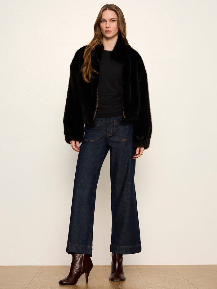 Everest Fur Bomber Black Petite Sizing