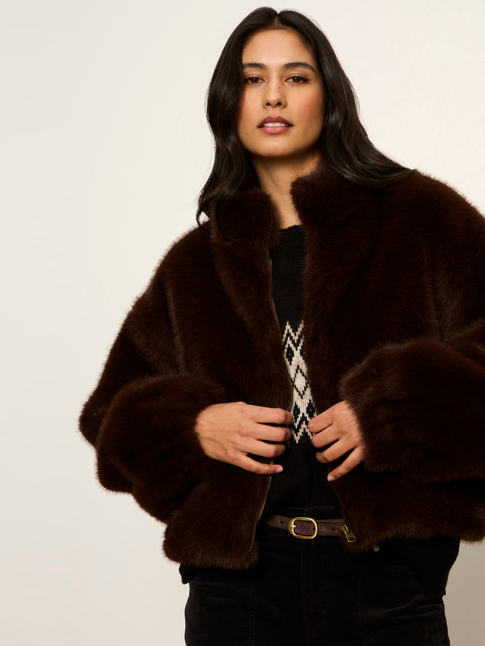 Everest Fur Bomber Espresso Martini Petite Sizing