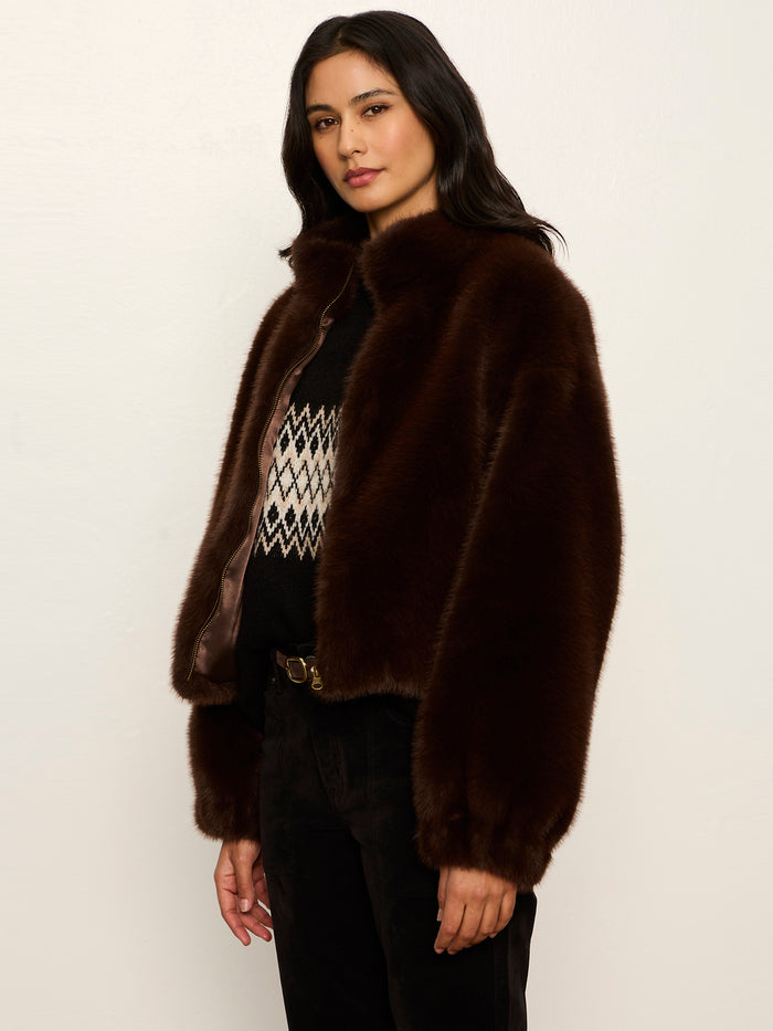 Everest Fur Bomber Espresso Martini Petite Sizing