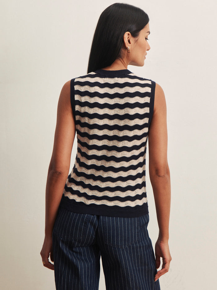 Everyday Chevron Knit Shell Sweater Inkstorm/ Dark Opal Stripe Petite Sizing