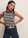Everyday Chevron Knit Shell Sweater Inkstorm/ Dark Opal Stripe
