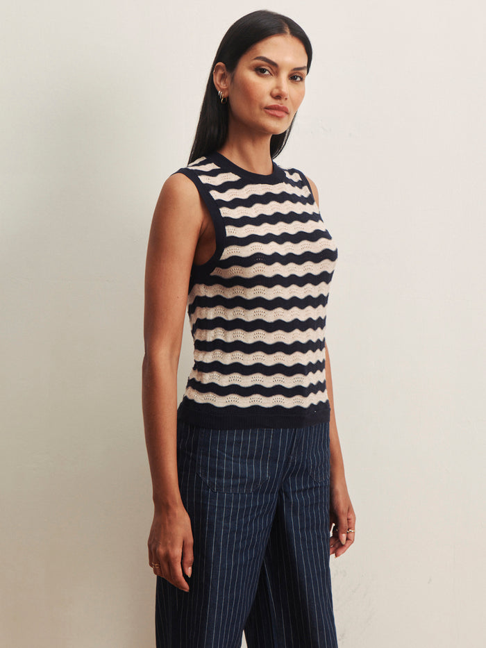 Everyday Chevron Knit Shell Sweater Inkstorm/ Dark Opal Stripe