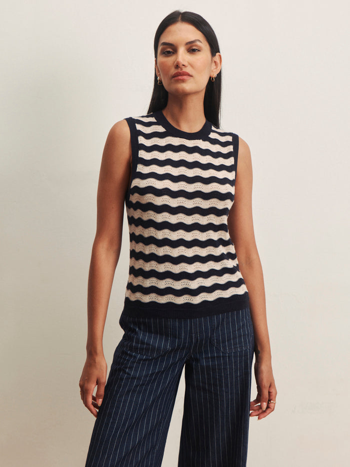 Everyday Chevron Knit Shell Sweater Inkstorm/ Dark Opal Stripe