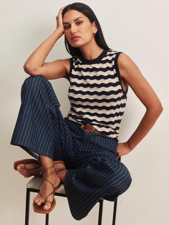 Everyday Chevron Knit Shell Sweater Inkstorm/ Dark Opal Stripe