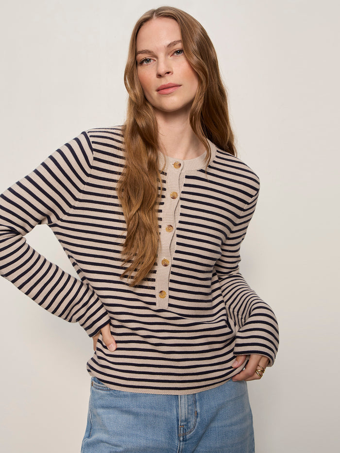 Everyday Henley Sweater Dark Opal/Inkstorm Stripe