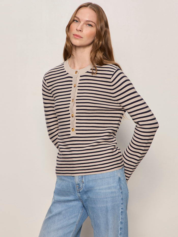 Everyday Henley Sweater Dark Opal/Inkstorm Stripe
