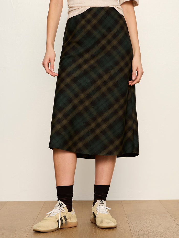 Favorite Plaid Slip Skirt Forest Plaid