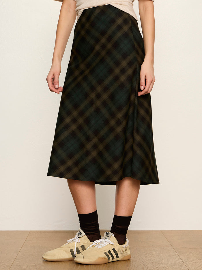 Favorite Plaid Slip Skirt Forest Plaid