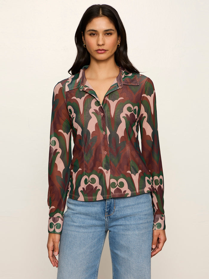 Fitted Mesh Button Down Top Deco Nite