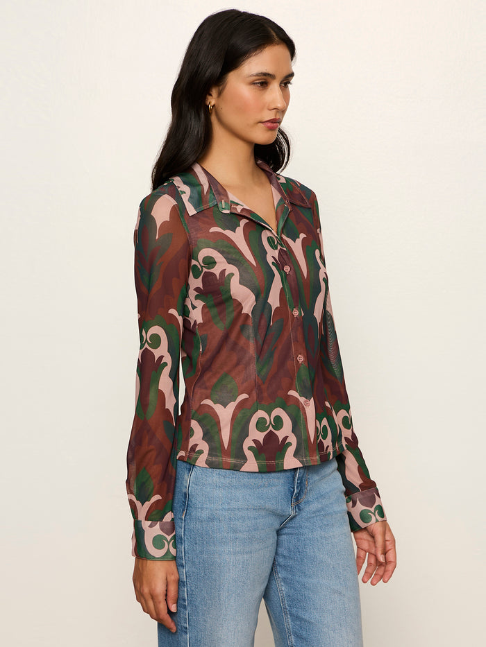 Fitted Mesh Button Down Top Deco Nite