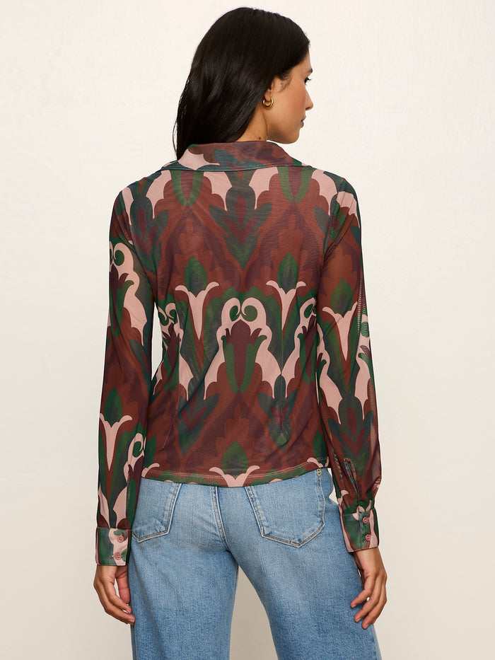 Fitted Mesh Button Down Top Deco Nite