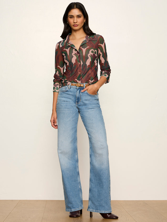 Fitted Mesh Button Down Top Deco Nite