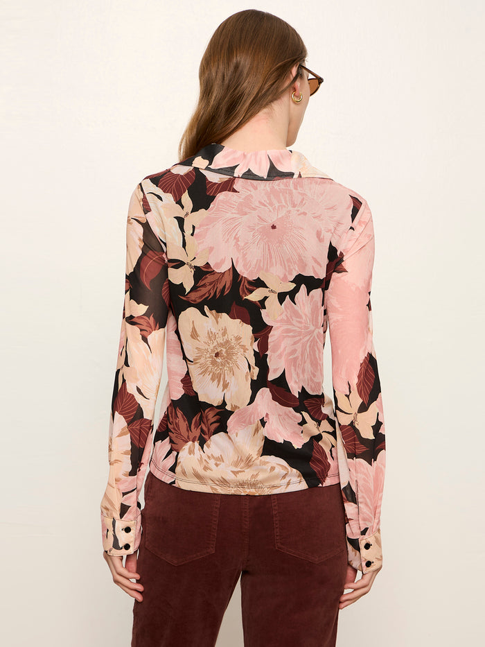 Fitted Mesh Button Down Top Woodland Flora