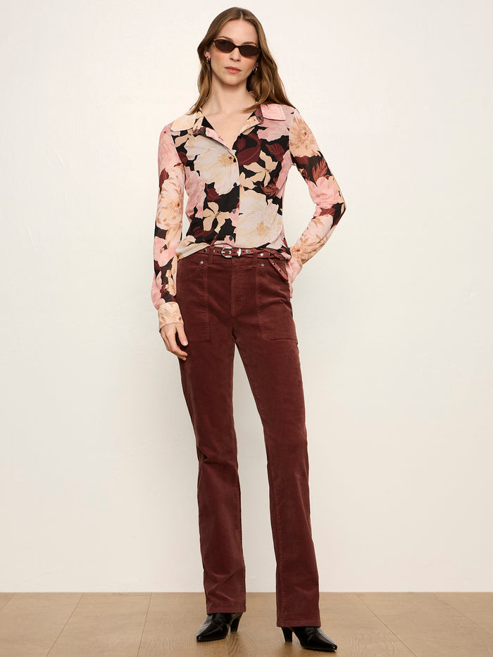 Fitted Mesh Button Down Top Woodland Flora