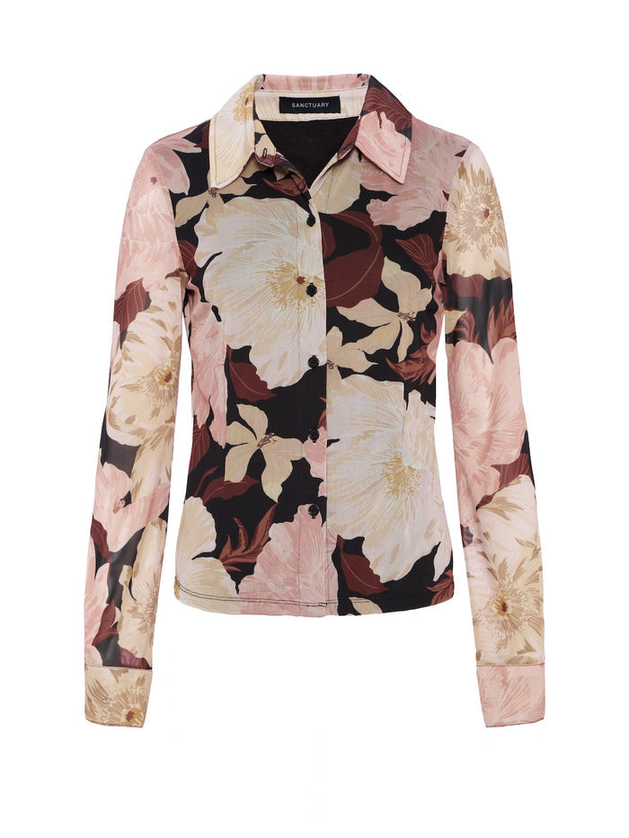 Fitted Mesh Button Down Top Woodland Flora