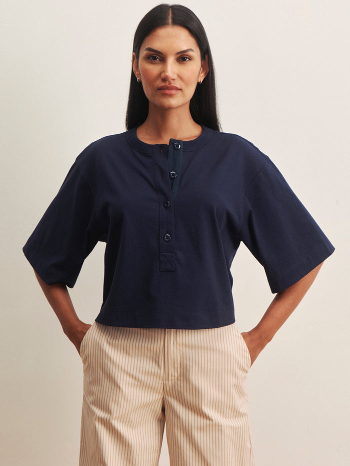 Freya Placket Tee Navy Blazer