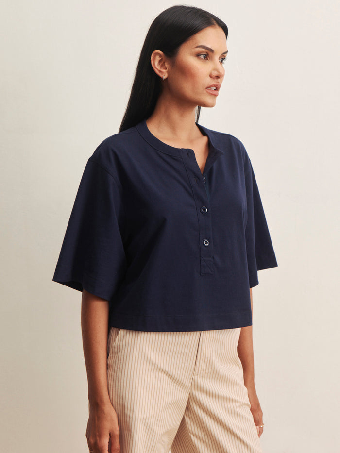 Freya Placket Tee Navy Blazer