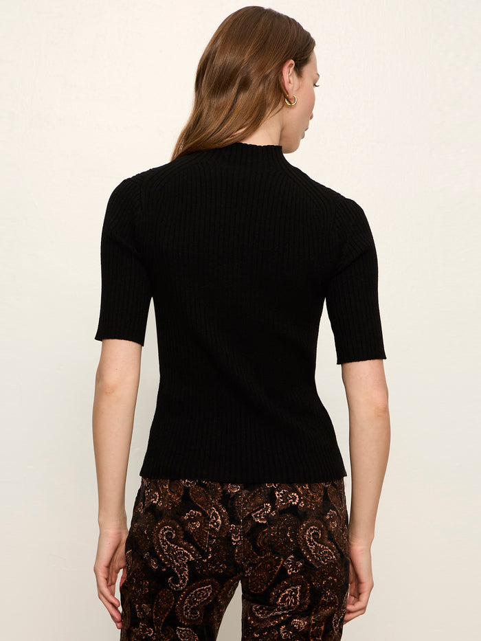 High Neck Ribbed Top Black