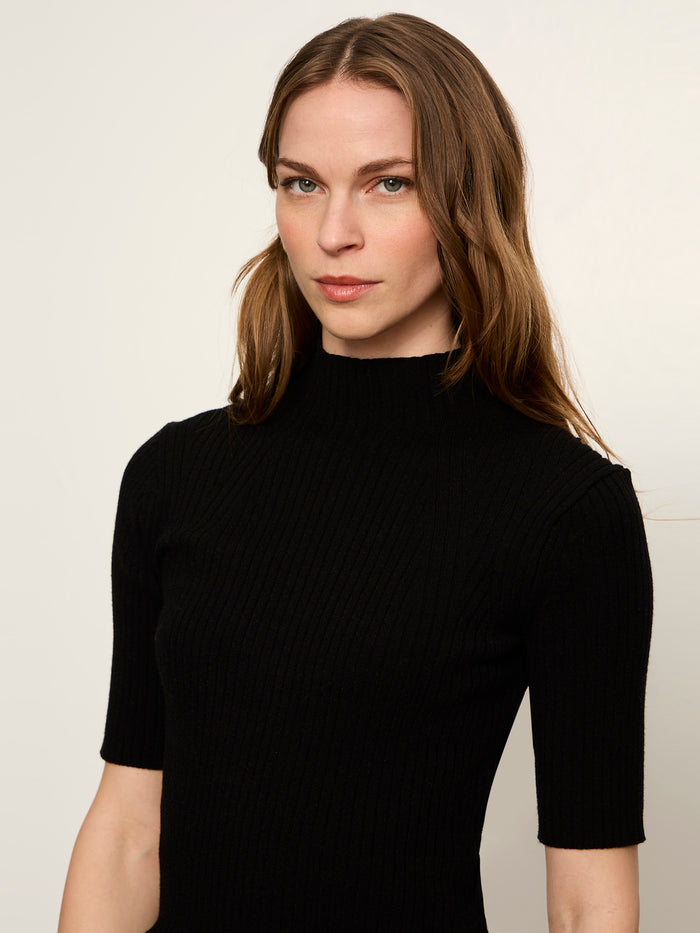 High Neck Ribbed Top Black
