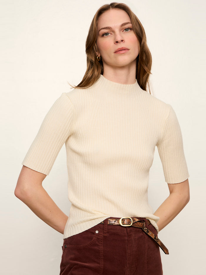 High Neck Ribbed Top Bone