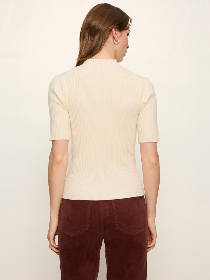 High Neck Ribbed Top Bone