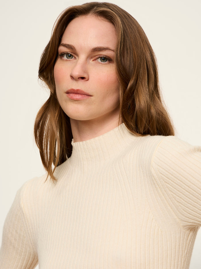 High Neck Ribbed Top Bone