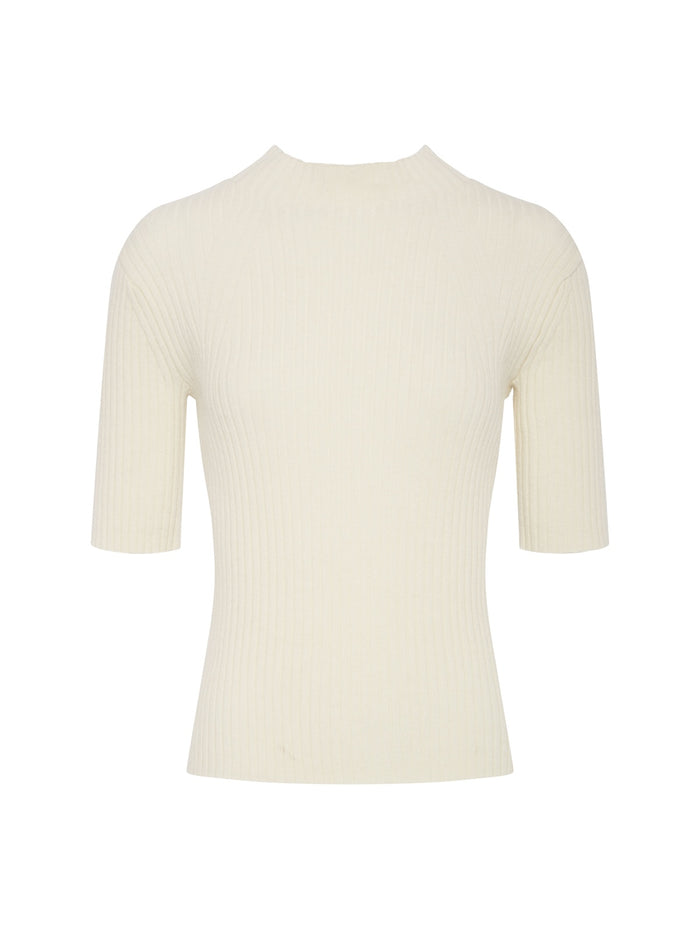 High Neck Ribbed Top Bone