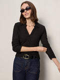 Juno Textured Button Front Top Black