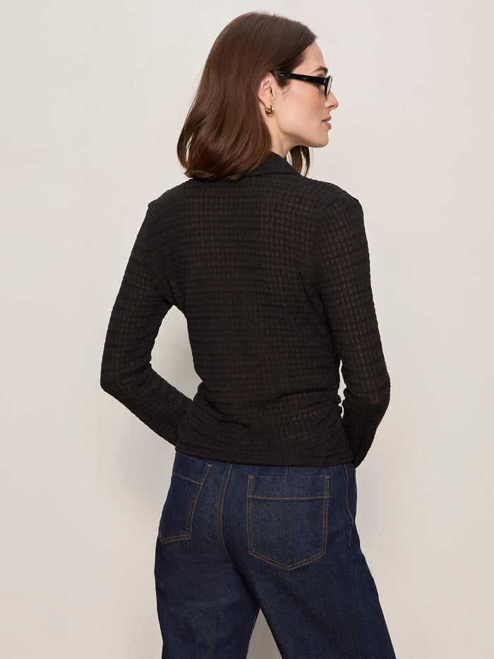 Juno Textured Button Front Top Black