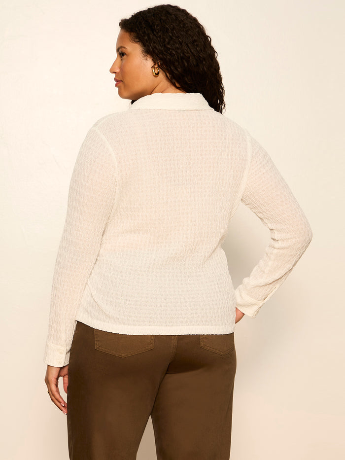 Juno Textured Button Front Top Chalk Extended Sizing