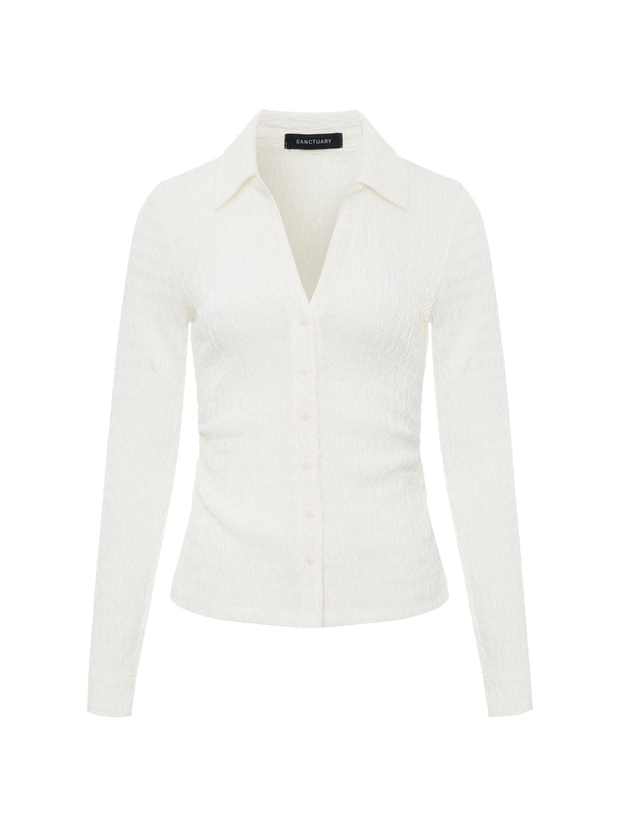 Juno Textured Button Front Top Chalk Extended Sizing