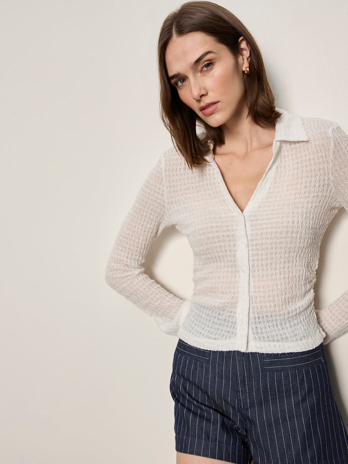 Juno Textured Button Front Top Chalk