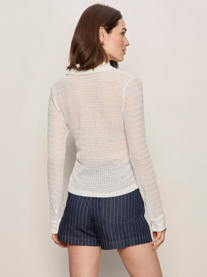 Juno Textured Button Front Top Chalk