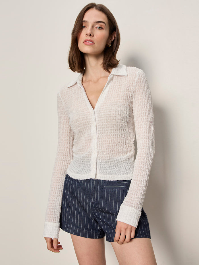 Juno Textured Button Front Top Chalk
