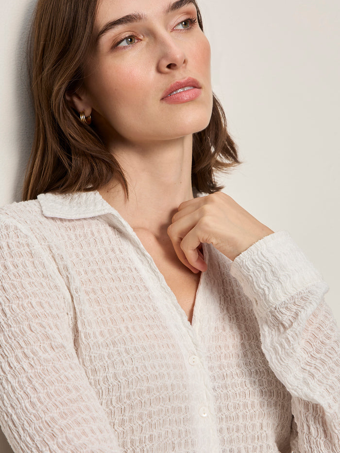 Juno Textured Button Front Top Chalk