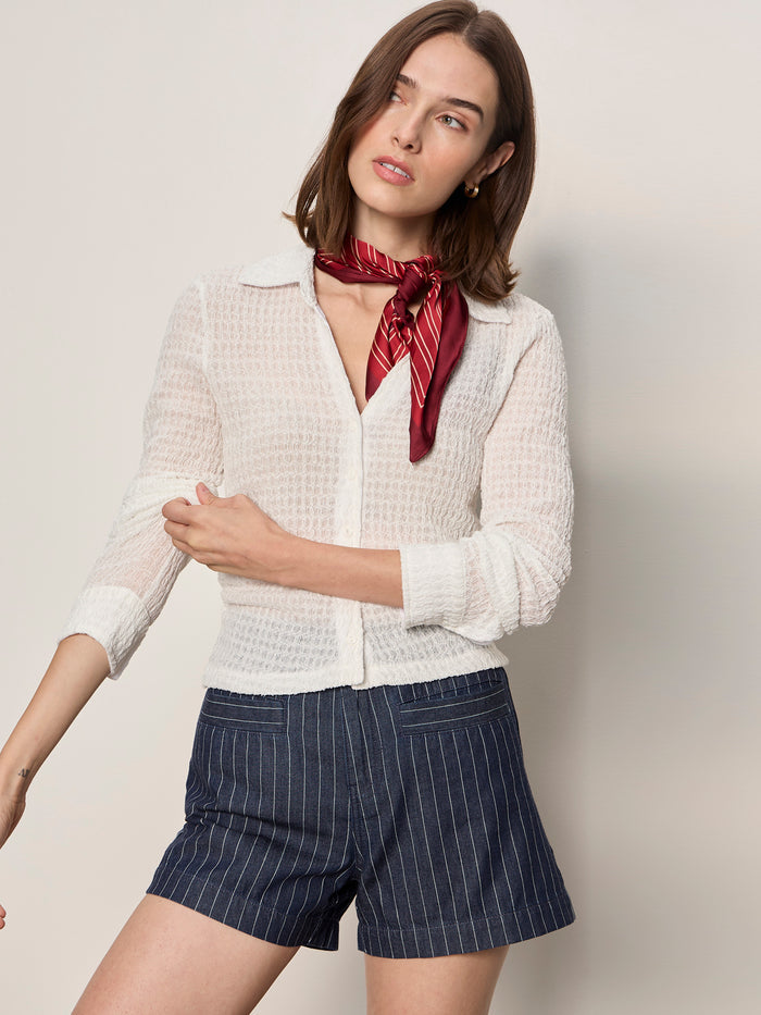 Juno Textured Button Front Top Chalk