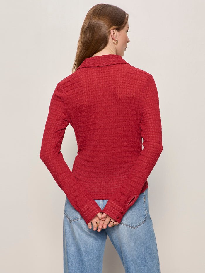 Juno Textured Button Front Top Red Berry