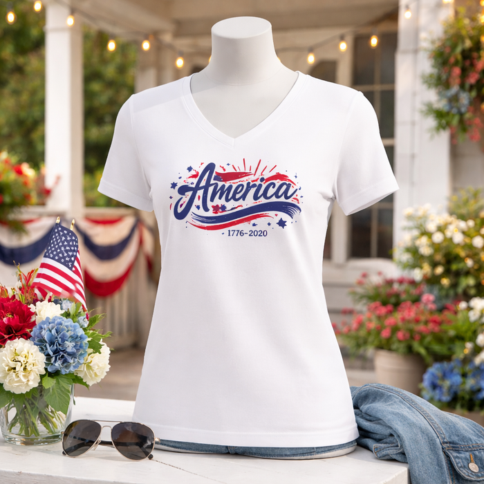 Ladies Bella America V-Neck