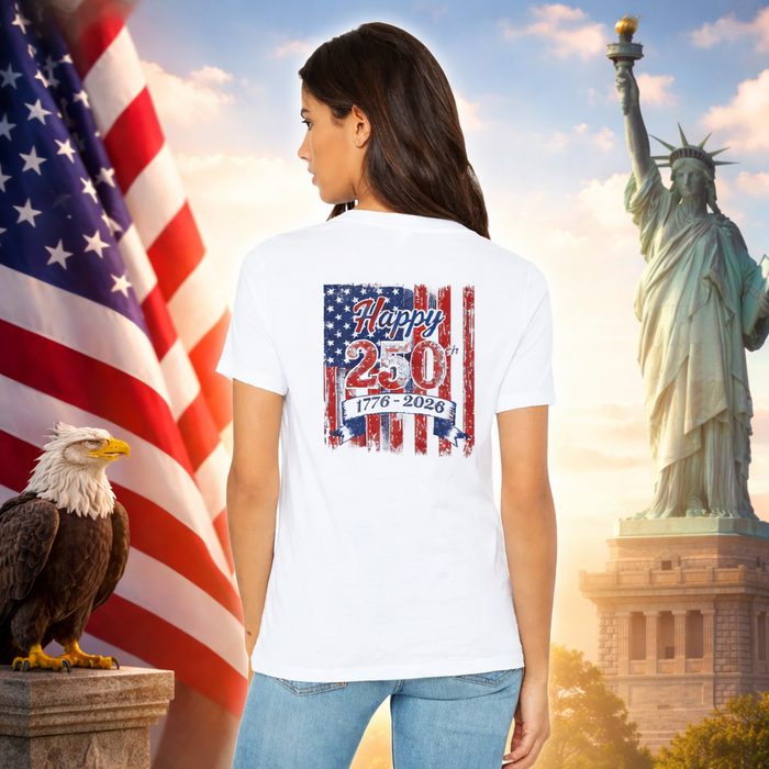 Ladies Bella Distressed 250th V-Neck