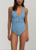 Light Blue Lace Up One Piece